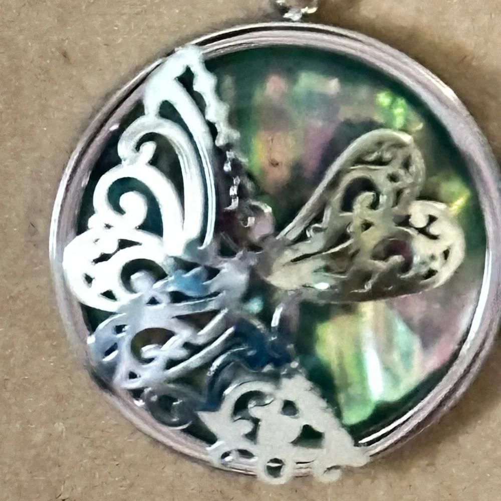 316L Stainless Steel -Genuine Abalone shell dragonfly earrings round. NWOT - Picture 12 of 13